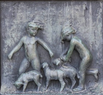 Children and sheep