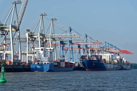 Container port with cranes