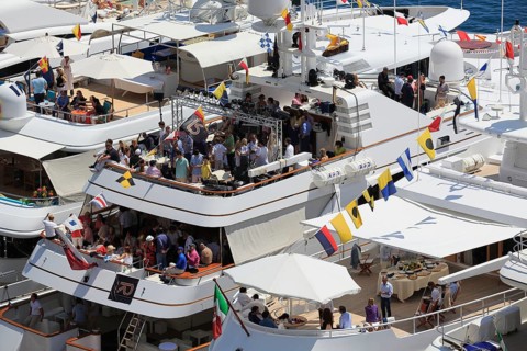 Viewers on yachts in Port Hercule during the Formula 1 Grand Prix Monaco 2015