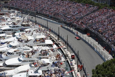Yachts and grandstands at the racetrack