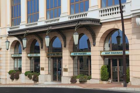 Facade of the private banks HSBC and BNP PARIBAS on Boulevard d'Ostende