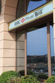 Facade of the private bank HSBC on Avenue d'Ostende