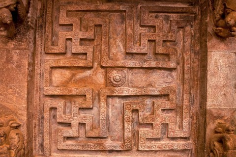 Swastika relief in the cave temple of Badami