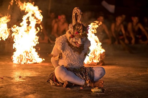 Monkey god Hanuman between flames