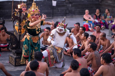 Dancers performing the classic Balinese Kecak Dance in Uluwatu Temple