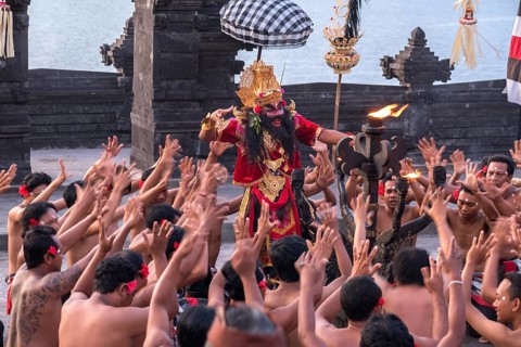 Dancers performing the classic Balinese Kecak Dance in Uluwatu Temple