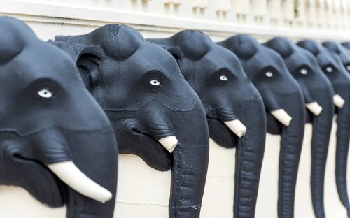 Elephant statues at Buddhist Mahiyangana Raja Maha Vihara Temple