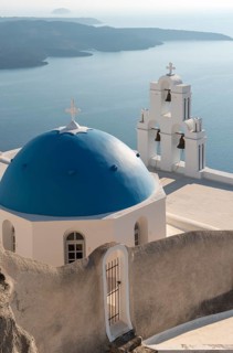 Blue dome and bell-tower of Firostefani Church