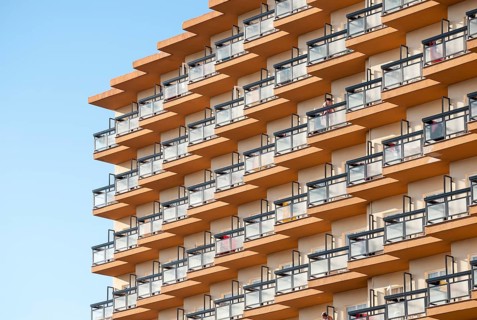 Balconies on the facade of Hotel Riu Belplaya in Torremolinos