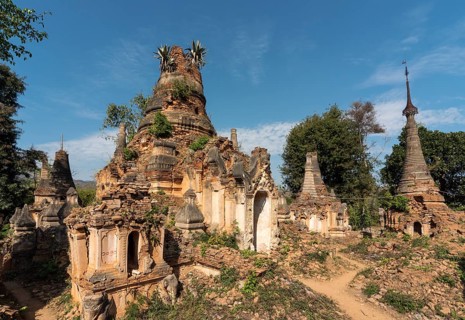 Crumbling stupas at Nyaung Oak Monastery in Inthein