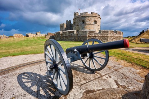Cannon in front of Pendennis Castle Device Fort built in 1539 for Henry VIII