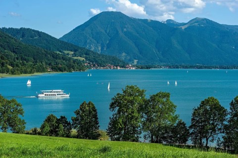 View over Lake Tegernsee on Tegernsee and the mountains Wallberg