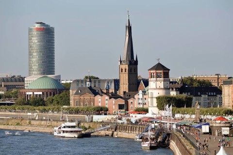 Banks of the River Rhine in Dusseldorf's historic centre