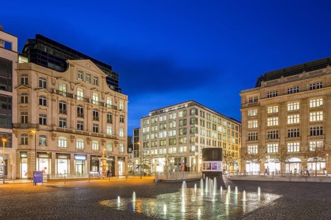 Office and commercial buildings at dusk