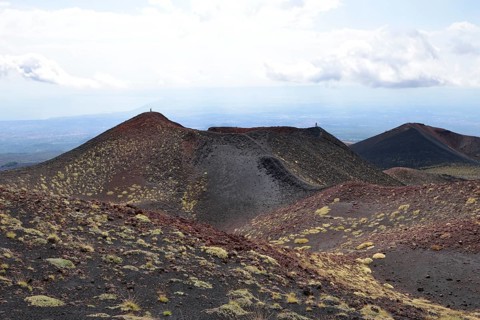 Black lava with vegetation at the crater Crateri Silvestri