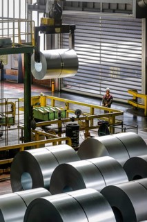 Steel coils in a warehouse
