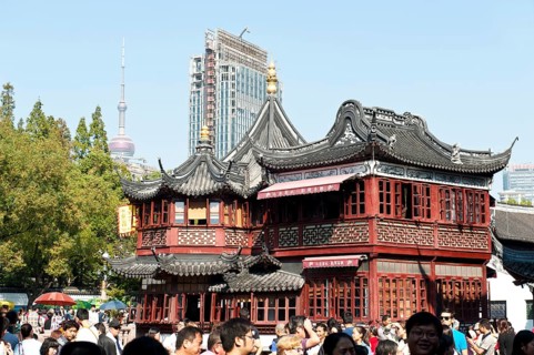 Huxing Ting teahouse in the Yu Yuan Gardens