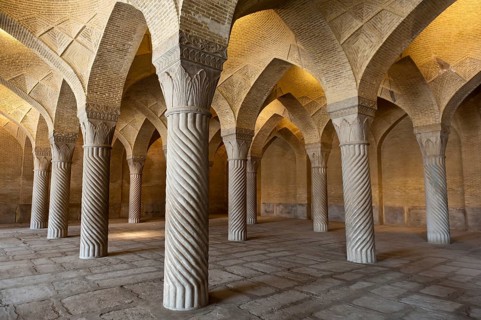 Decorated pillars in the prayer hall