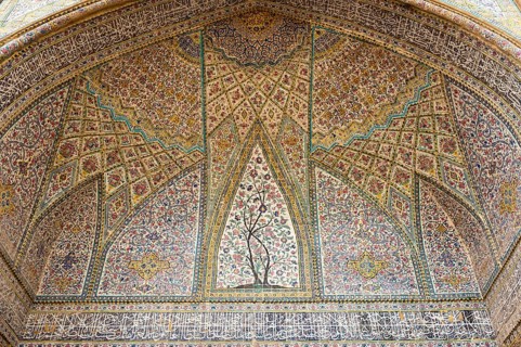 Ceiling with intricately painted tiles