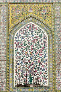 Wall with intricately painted tiles
