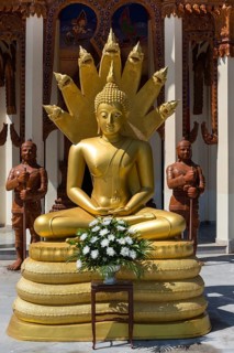 Golden Buddha in front of Wat Sa Suk Prasan temple ship in Wat Ban Na Muang