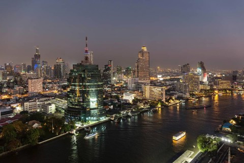 Skyline with CAT Telecom Tower and Lebua State Tower at night