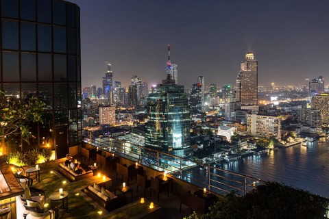 Skyline with CAT Telecom Tower and Lebua State Tower at night