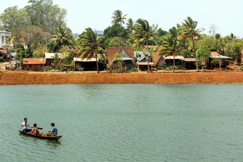 Traditional houses and palm trees