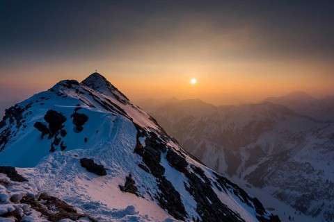 Sunrise above the Allgau Alps with peak of the Gaisshorn