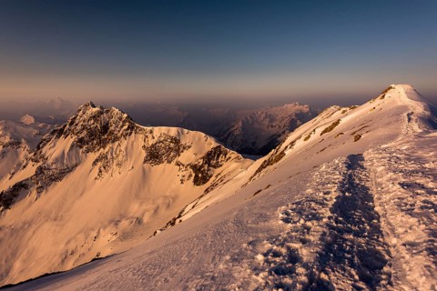 Sunrise above the Allgau Alps with peak of the Rauhorn