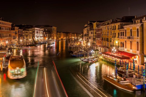 Grand Canal with ships at night