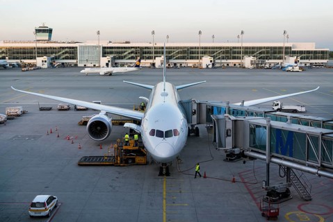 A Boeing 787-9 Dreamliner of the airline ANA at Terminal 2