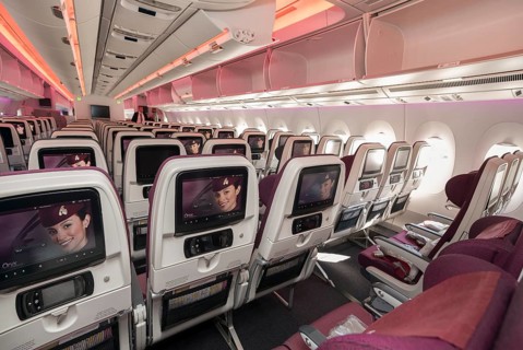 Economy class seats in a Qatar Airways Airbus A350 XWB