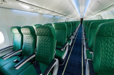 Passenger cabin of a Boeing 737-800 of the Transavia airline
