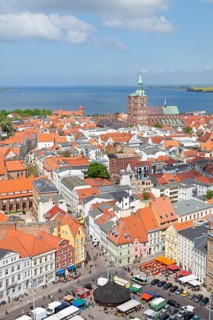 View of the city with St. Nicholas' Church as seen from the tower of St. Mary's Church