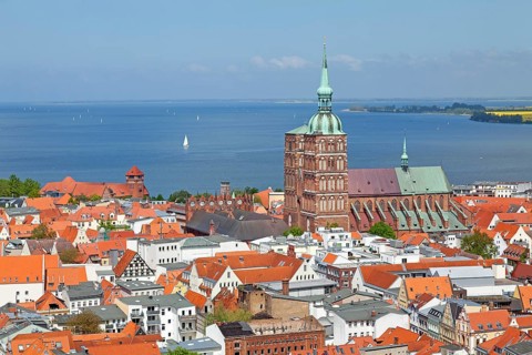 View of the city with St. Nicholas' Church as seen from the tower of St. Mary's Church