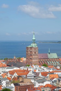 View of the city with St. Nicholas' Church as seen from the tower of St. Mary's Church