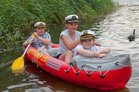 Children in a rubber dinghy