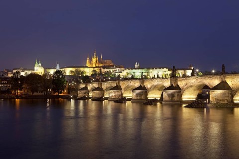Prague Castle with Charles Bridge at night