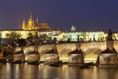 Prague Castle with Charles Bridge at night
