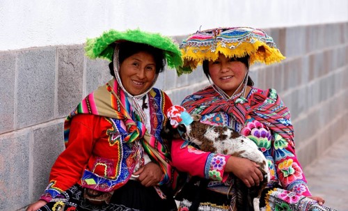 Two Peruvian women in traditional costume