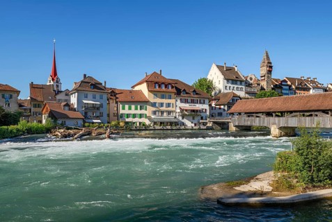 River Reuss with old wooden bridge