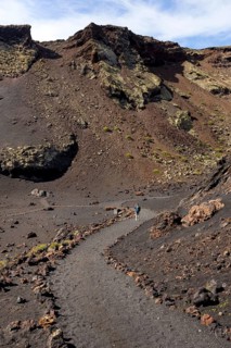 Hiking trail through volcanic landscape