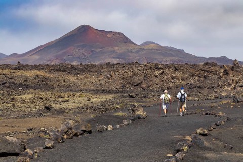 Hiking trail through volcanic landscape