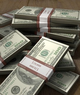 Bundled hundred dollar bills