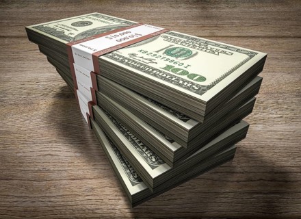 Bundled hundred dollar bills