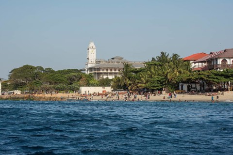 View from the sea to the town