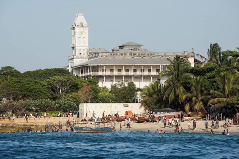 View from the sea to the town