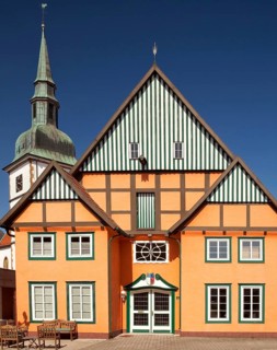 Town of beautiful gables with St. Johannes Baptist parish church