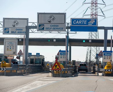 Toll checkpoint on a northern Italian highway